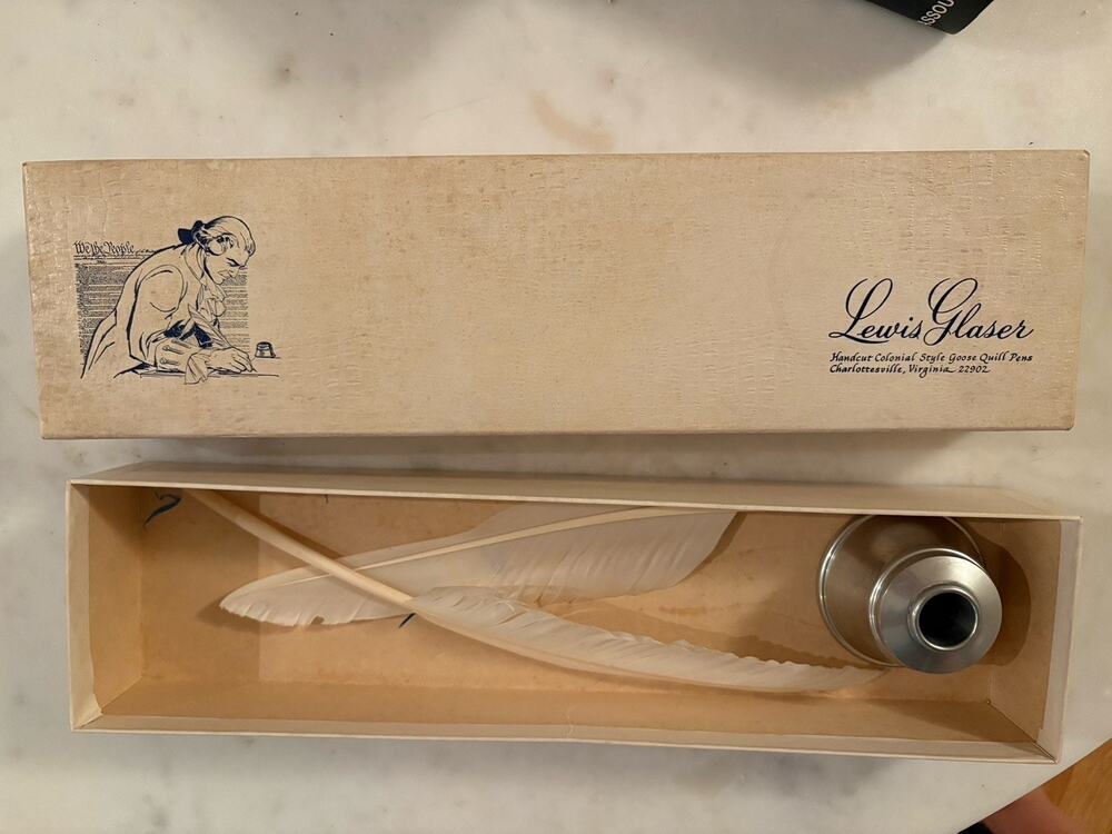 Mid-20th Century Lewis Glaser Quill Feather Pen in Original Box w/ Lead pellets